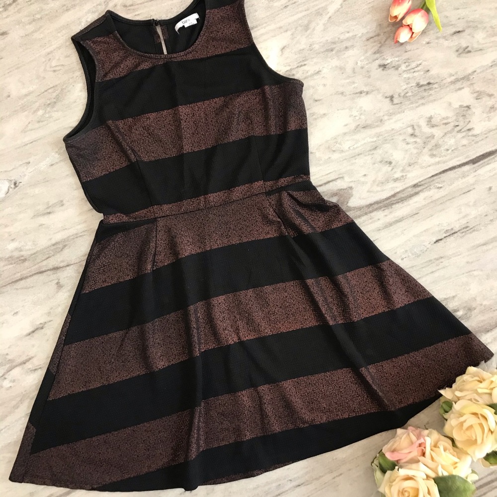 Black and bronze broad-striped dress